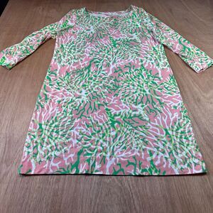Crown & Ivy Coral Reef Print Shift Dress 3/4 Sleeve Size L